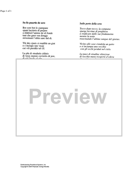 Su lis puartis de sere - Lyrics