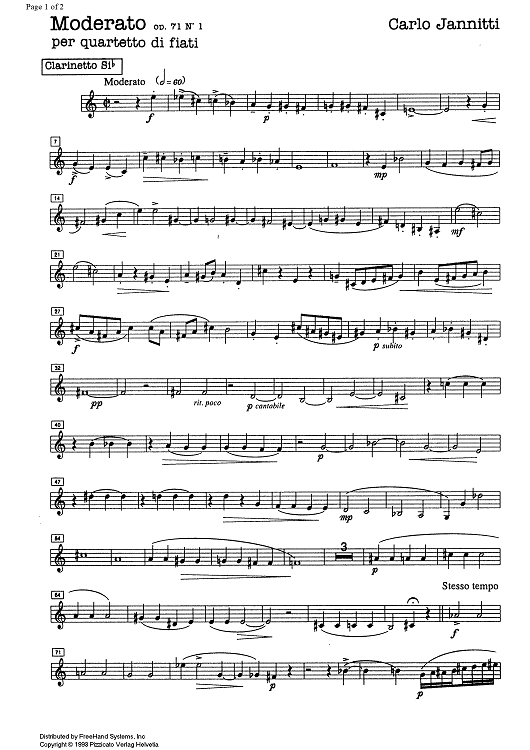 Moderato Op.71 No. 1 - Clarinet in B-flat