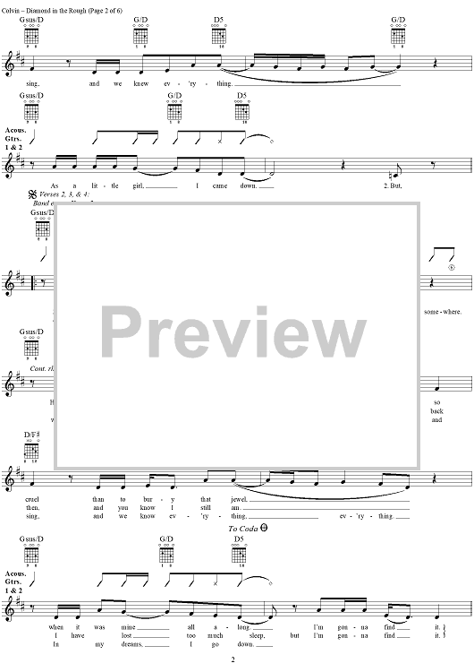 Diamond in the Rough" Sheet Music by Shawn Colvin for Easy Guitar Tab