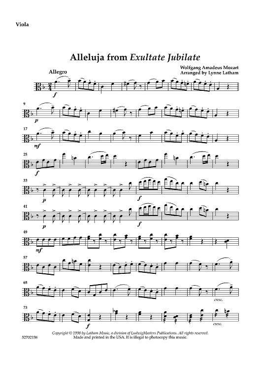Allelujah from Exultate Jubilate - Viola