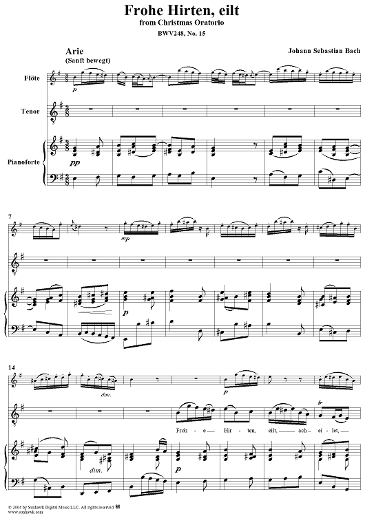"Frohe Hirten, eilt", Aria, No. 15 from Christmas Oratorio, BWV248 - Piano Score