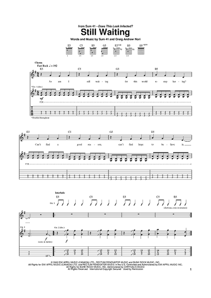 Pieces" Sheet Music by Sum 41 for Guitar Tab - Sheet Music Now