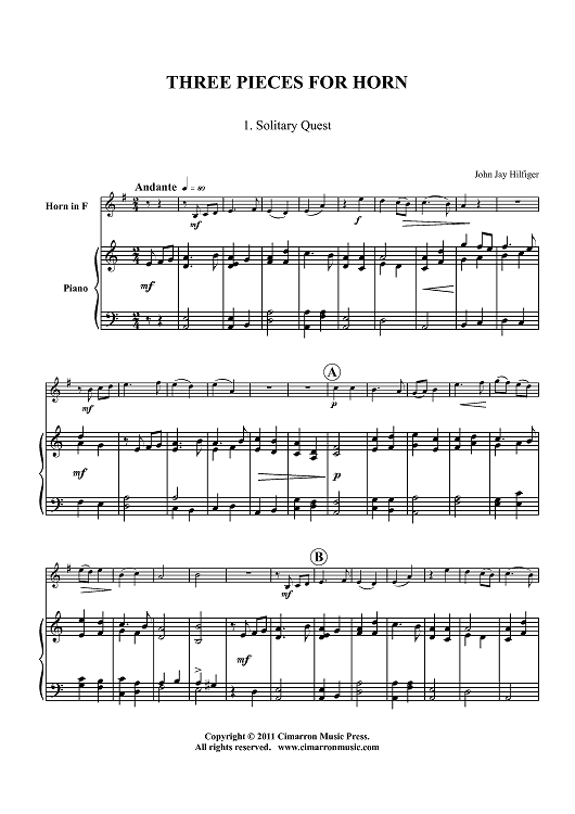 Three Pieces for Horn - Piano Score
