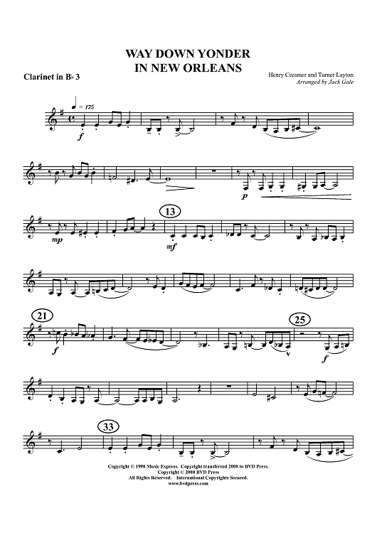 Way Down Yonder in New Orleans - Clarinet 3 in B-flat (op. Alto Cl.)