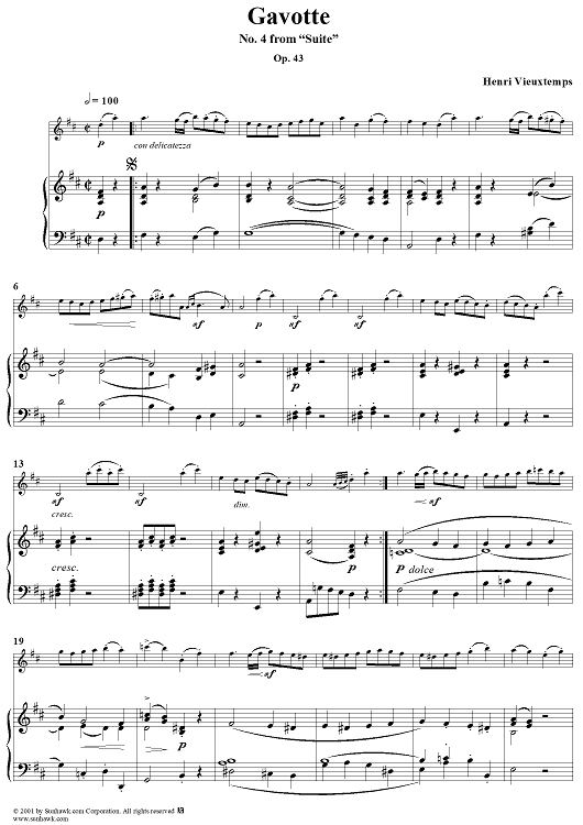 Suite, No. 4: Gavotte - Piano Score