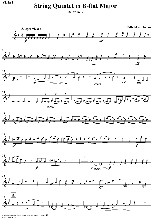 String Quintet No. 2 in B-flat Major, Op. 87 - Violin 2