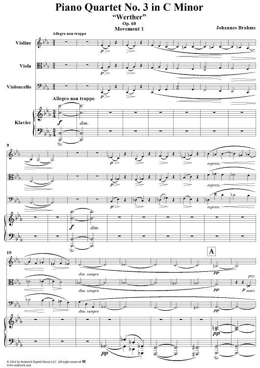 Piano Quartet No. 3 in C Minor, Movement 1 - Piano Score