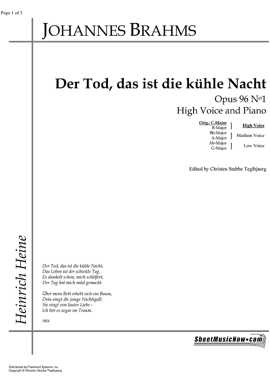 Der Tod, das ist die kühle Nacht Op.96 No. 1