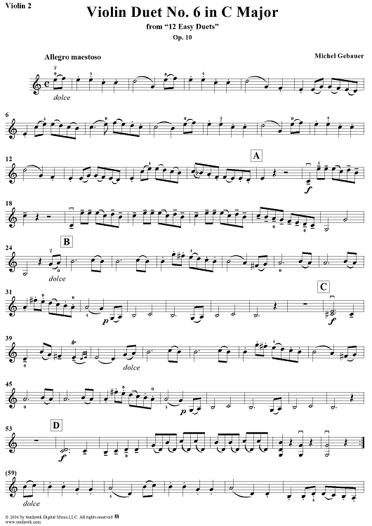 Violin Duet No. 6 in C Major from "Twelve Easy Duets", Op. 10 - Violin 2