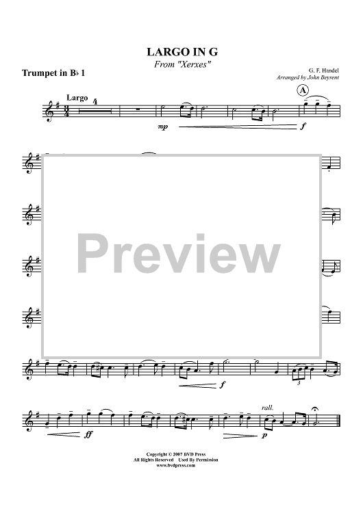 Largo in G from "Xerxes" - Trumpet 1 in B-flat