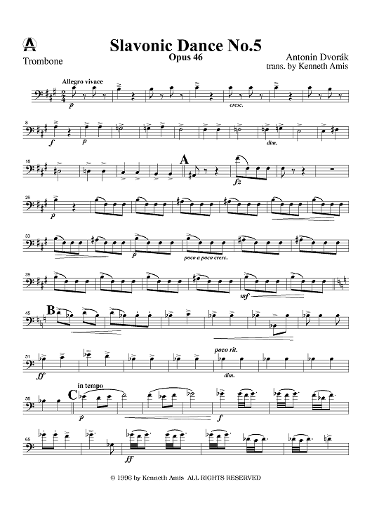 Slavonic Dance No. 5, Op. 46 - Trombone