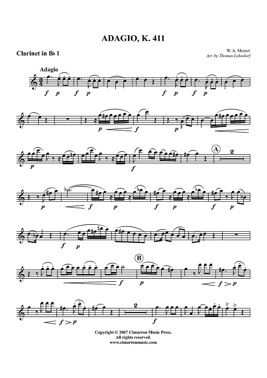 Adagio, K. 411 - Clarinet 1