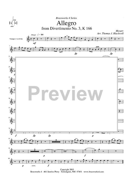 Allegro from Divertimento No. 3, K 166 - Trumpet 1 in Bb