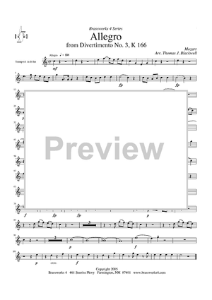 Allegro from Divertimento No. 3, K 166 - Trumpet 1 in Bb