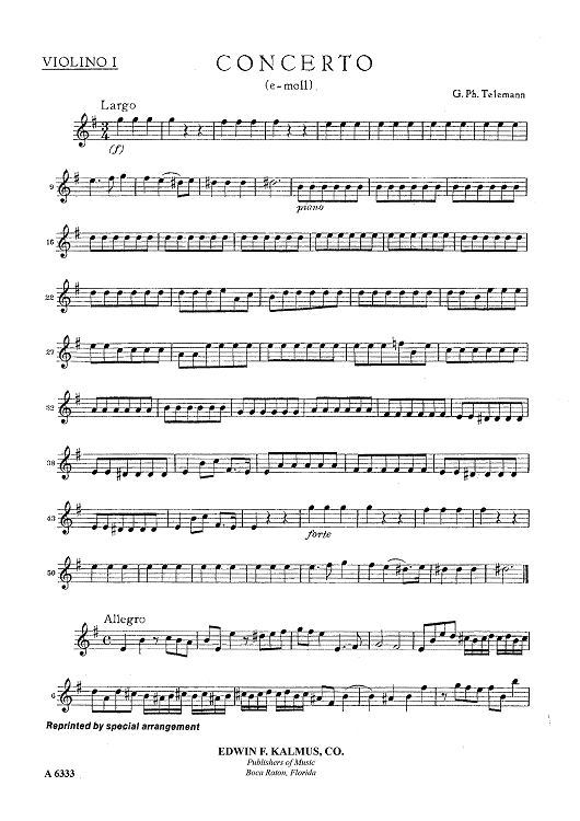 Double Concerto for Recorder and Flute in E minor - Violin 1