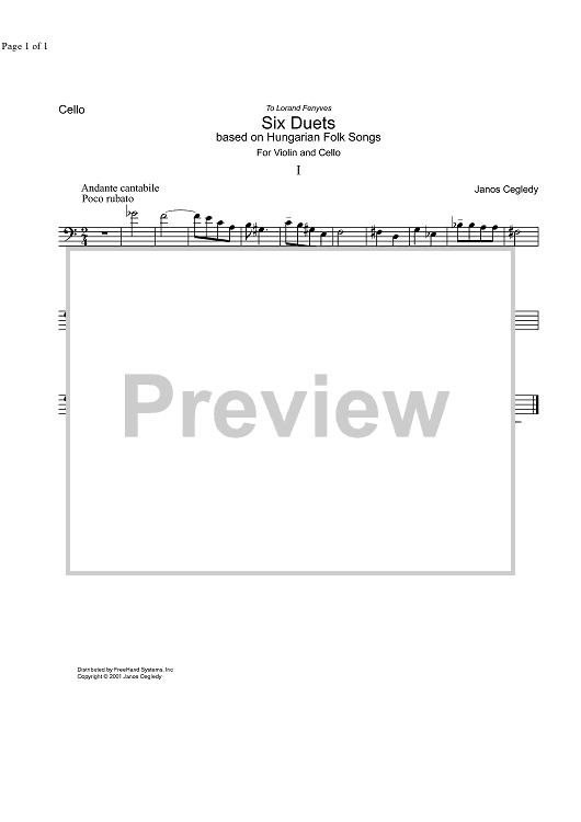 Duet No. 1 from 6 duets based on Hungarian Folk Songs - Cello