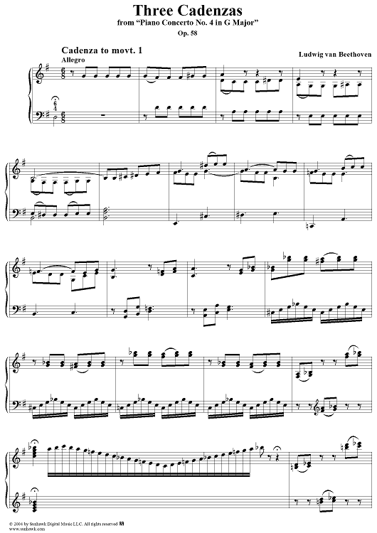 Three Cadenzas to Piano Concerto No. 4 in G Major, Op. 58