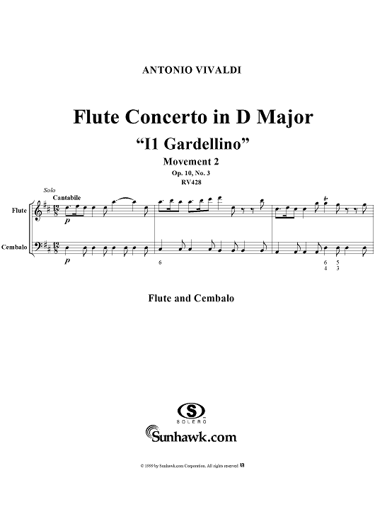 Flute Concerto in D major ("Il Gardellino") RV428  - Movt. 2, Cantabile - Op. 10, No. 3