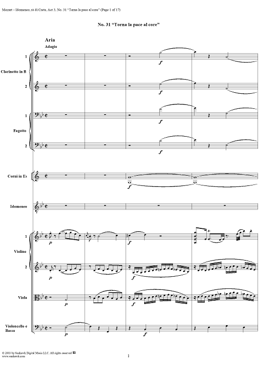 Idomeneo, rè di Creta, Act 3, No. 31 "Torna la pace al core" - Full Score