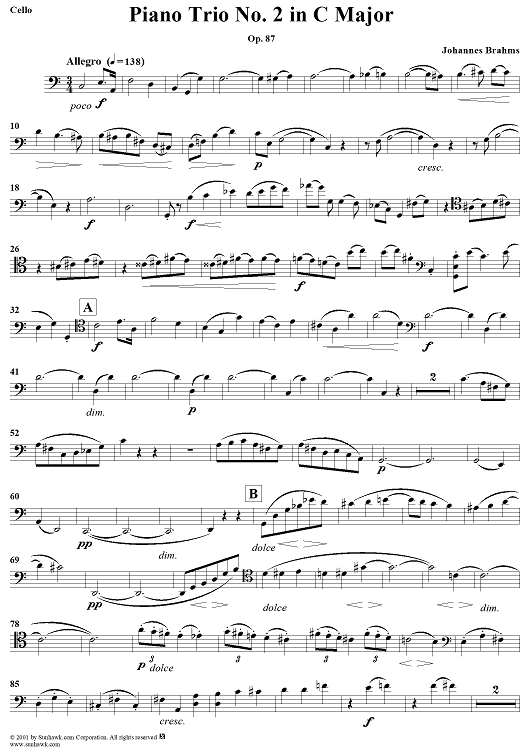 Piano Trio No. 2 in C Major, Op. 87 - Cello