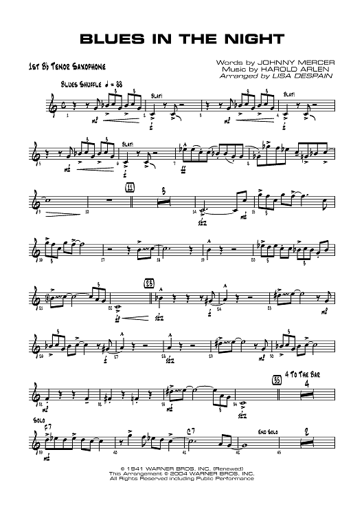 Blues in the Night - B-flat Tenor Saxophone 1