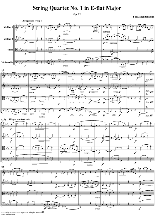 String Quartet No. 1 in E-flat Major, Op. 12 - Score