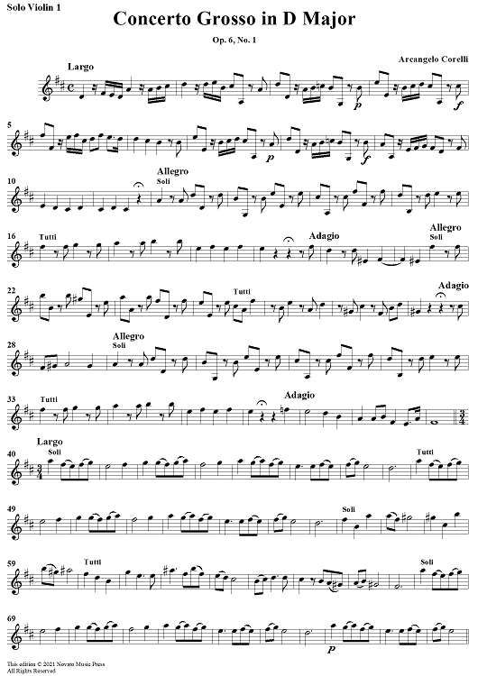 Concerto Grosso No. 1 in D Major, Op. 6, No. 1 - Solo Violin 1