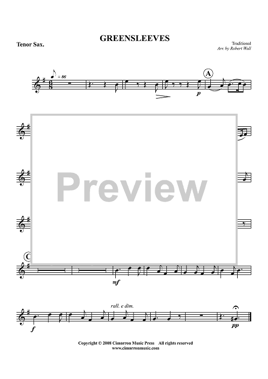 Greensleeves - Tenor Sax