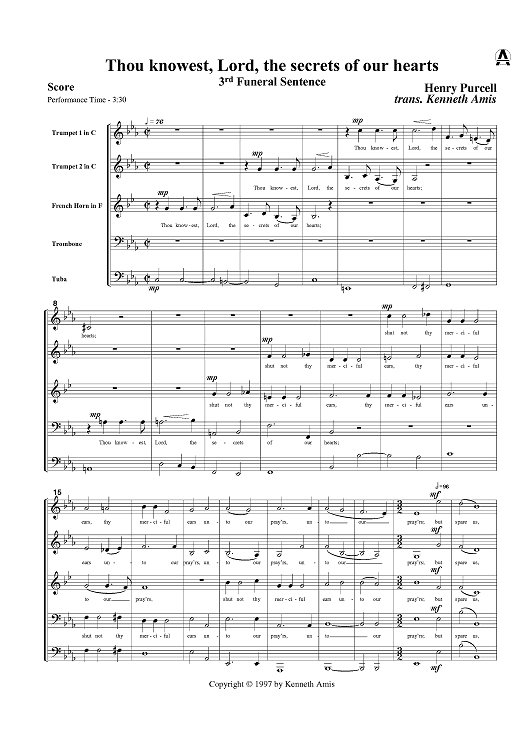 Thou knowest Lord, the secrets of my heart (3rd Funeral Sentence) - Score