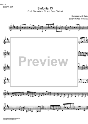 Three Part Sinfonia No.13 BWV 799 a minor - Bass Clarinet
