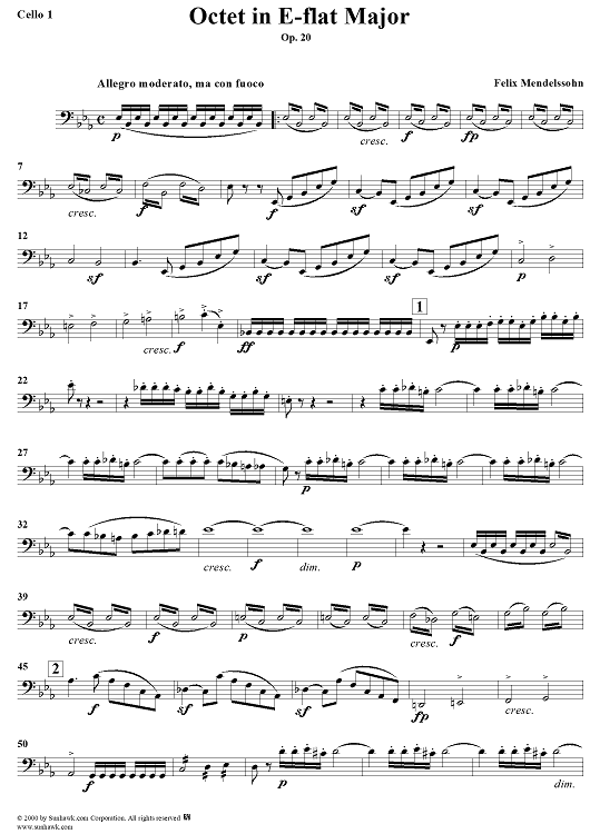 String Octet in E-flat Major, Op. 20 - Cello 1