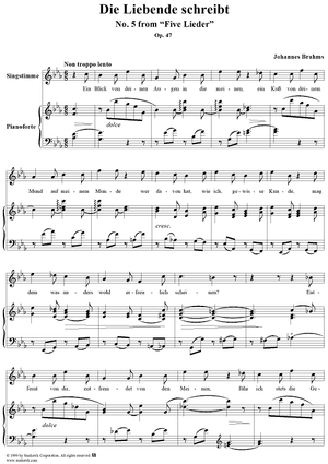 Die Liebende schreibt - No. 5 from "Five Lieder" Op. 47