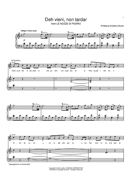 Deh vieni, non tardar from Le Nozze di Figaro