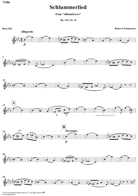 Albumleaves, Op. 124, No. 16, "Schlummerlied" (Slumber song), - Violin
