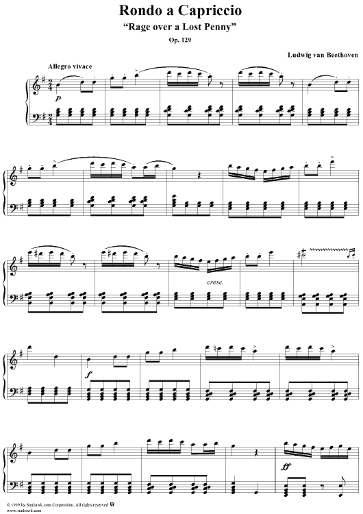 Rondo a Capriccio in G Major ("Rage over a Lost Penny"), Op. 129