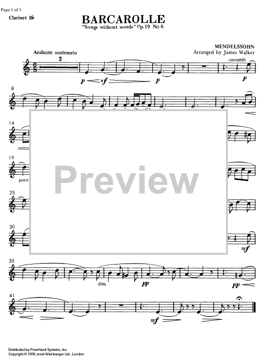 Easy 1/2 - Barcarolle from Lieder ohne Worte Op.19 No. 6 - Clarinet