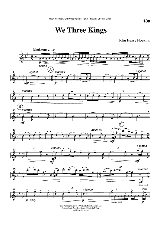 We Three Kings - Part 1 Flute, Oboe or Violin