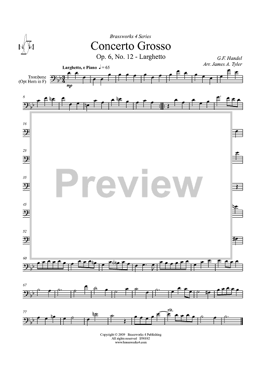 Concerto Grosso, Op. 6, No. 12 - Larghetto - Trombone (opt. F Horn)