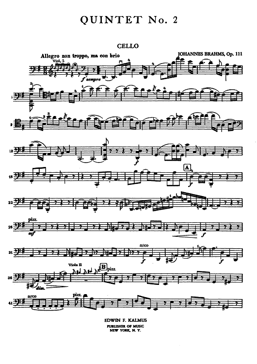 Quintet No. 2 - Op. 111 - Cello