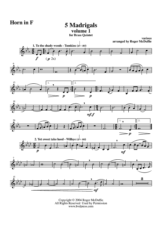 5 Madrigals, Vol. 1 - Horn in F