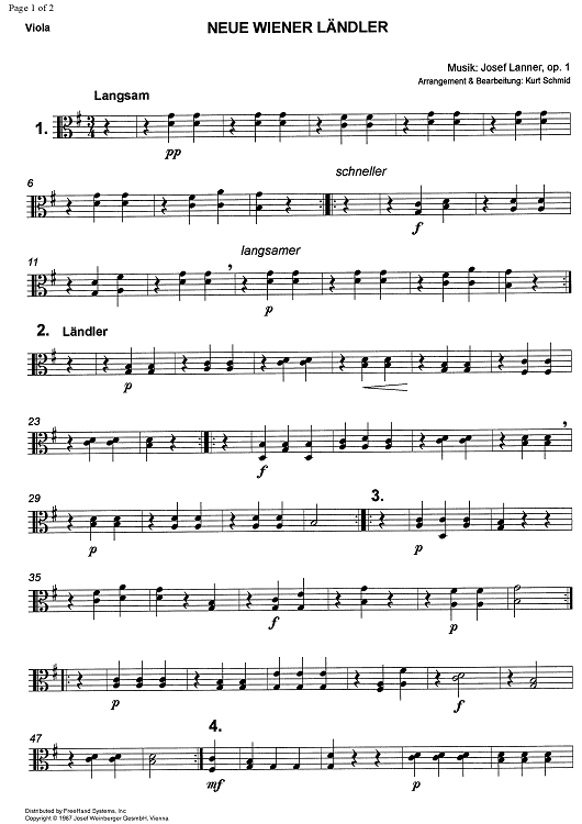 Neue Wiener Ländler Op. 1 - Viola