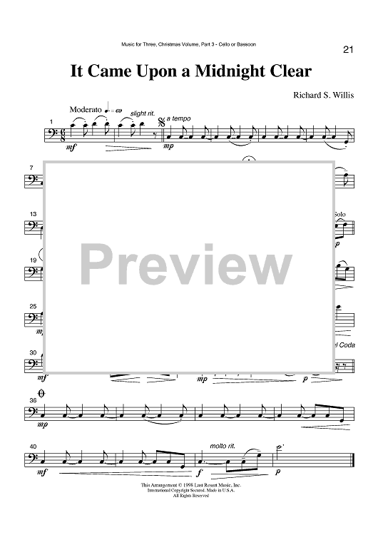 It Came Upon a Midnight Clear - Part 3 Cello or Bassoon