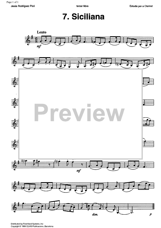 Studies for clarinet, Vol. 3 No. 7 - Siciliana - Clarinet
