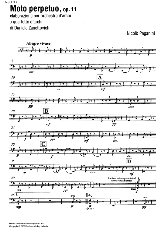Moto perpetuo Op.11 - Cello