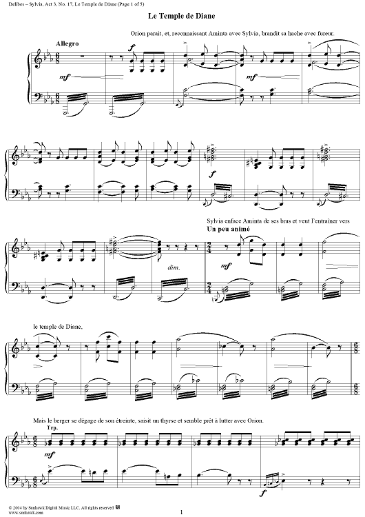 Sylvia, Final, No. 17: Le Temple de Diane - Piano Score