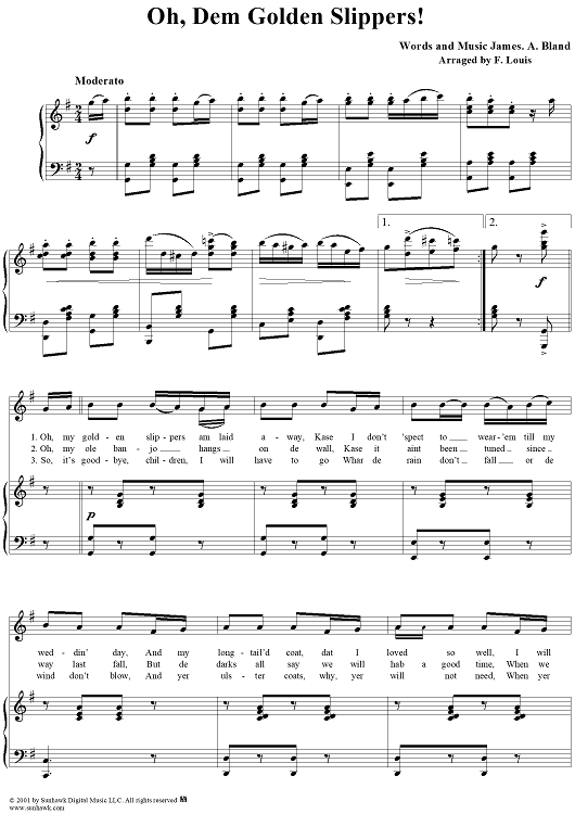 Oh, Dem Golden Slippers!" Sheet Music for Piano/Vocal  display picture 1