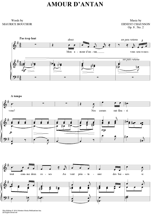 Amour D'Antan - (4 Mélodies, Op .8, No. 2)
