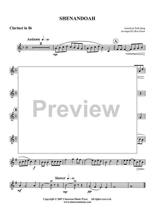Shenandoah - Clarinet in B-flat