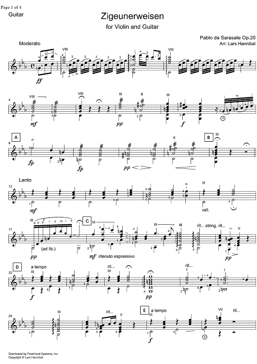 Zigeunerweisen Op.20 - Guitar