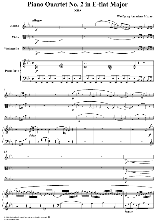 Piano Quartet No. 2 in E-flat Major K493 - Piano Score